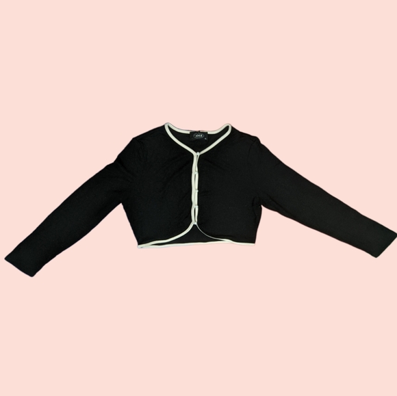 BNWT Y2K Style Sparkly Black Cotton Cardigan with White Contrast & Buttons L/XL - Picture 8 of 13